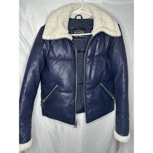 NWT Levi's Breanna Faux Leather Puffer Jacket Zip Navy Blue Women Extra Small XS